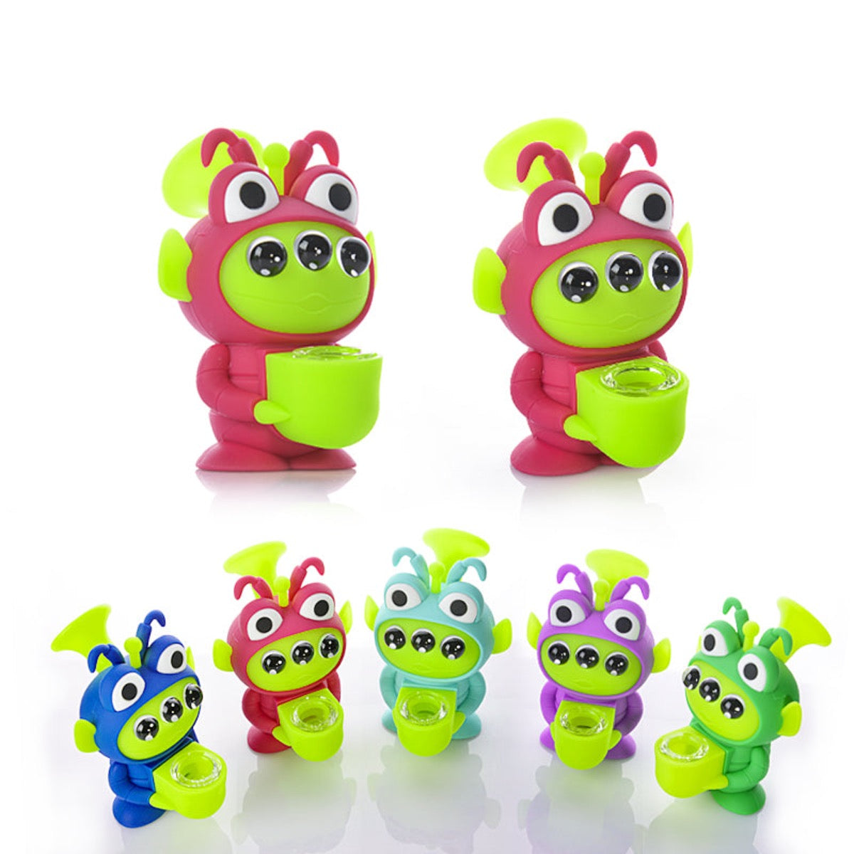 5"  UV Reflective 3-Eyed Alien w/ Costume Water Pipe - Assorted Colors [WP-S-171]