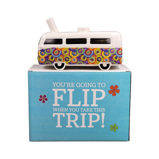 Roast & Toast Ceramic Pipe w/ Gift Box - Retro Vintage Bus Colorful Flower [HP-C-FC-19]