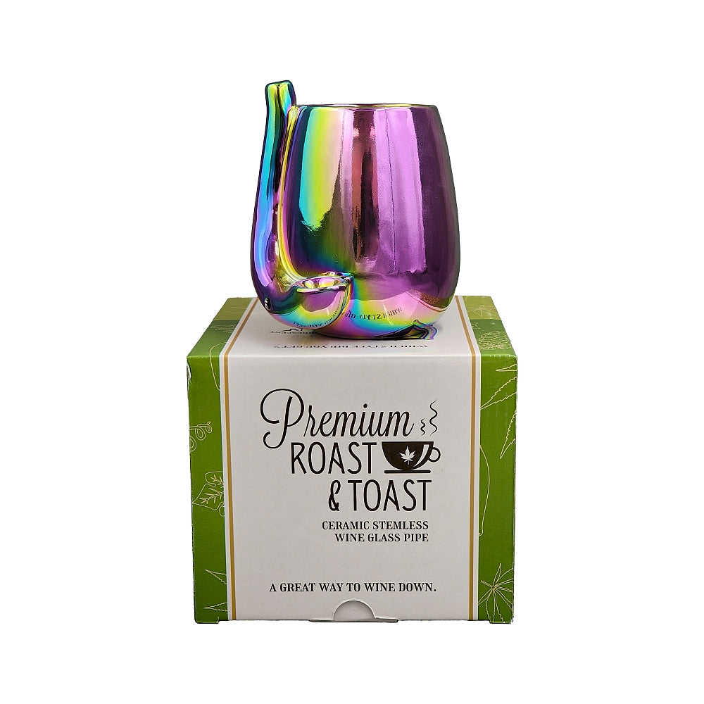 Roast & Toast Ceramic Wine Glass & Pipe w/ Gift Box - Iridescent Stemless Wine Glass [WG-FC-2]