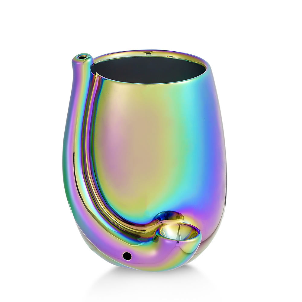 Roast & Toast Ceramic Wine Glass & Pipe w/ Gift Box - Iridescent Stemless Wine Glass [WG-FC-2]