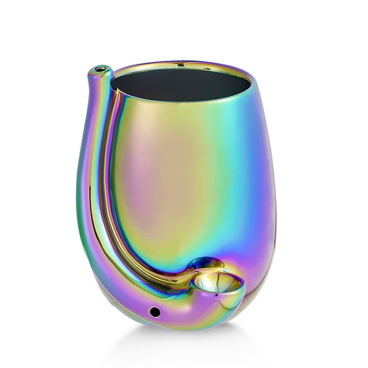 Roast & Toast Ceramic Wine Glass & Pipe w/ Gift Box - Iridescent Stemless Wine Glass [WG-FC-2]