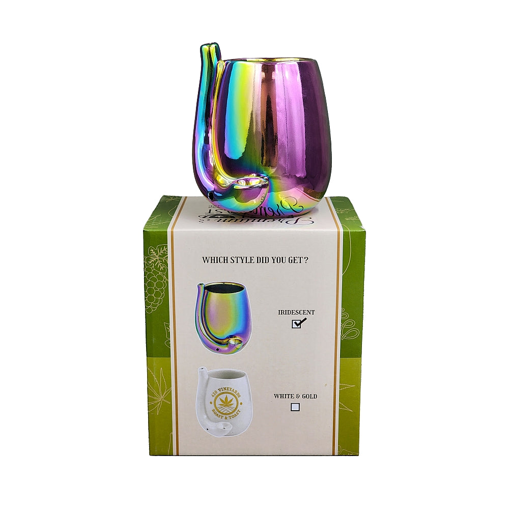 Roast & Toast Ceramic Wine Glass & Pipe w/ Gift Box - Iridescent Stemless Wine Glass [WG-FC-2]