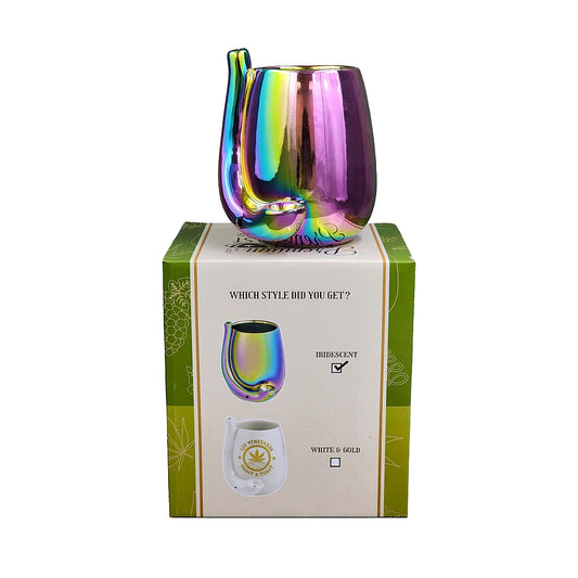 Roast & Toast Ceramic Wine Glass & Pipe w/ Gift Box - Iridescent Stemless Wine Glass [WG-FC-2]