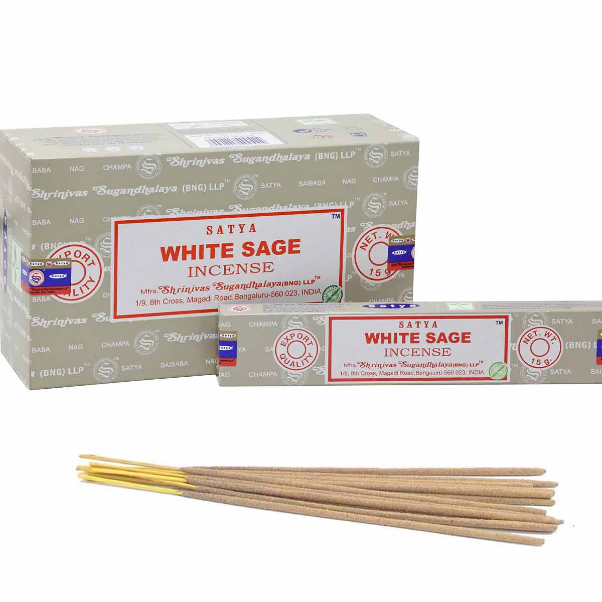 Nag Champa White Sage Blend - Authentic Satya - Twelve 15g Boxes [IN-NC-WS]