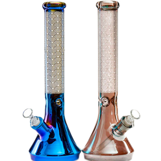 9mm 16" Heavyweight Beaker w/ Etched Damask & Arch Design - Assorted Electroplated Colors [WP-G-269]