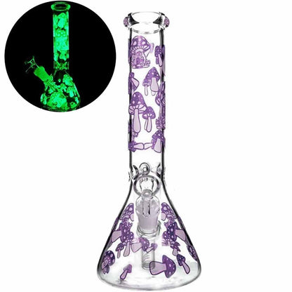 14" 9mm Beaker w/ Glow-in-the-Dark Mushrooms - Assorted Colors [WP-G-204]
