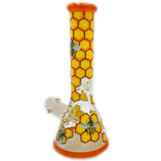 12.6” 9mm Beaker w/ Hand Painted Honeycomb and Bees Design [WP-G-207].