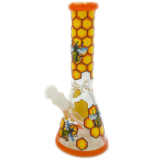 10" Beaker w/ Hand Painted Honeycomb and Bees [WP-G-208]