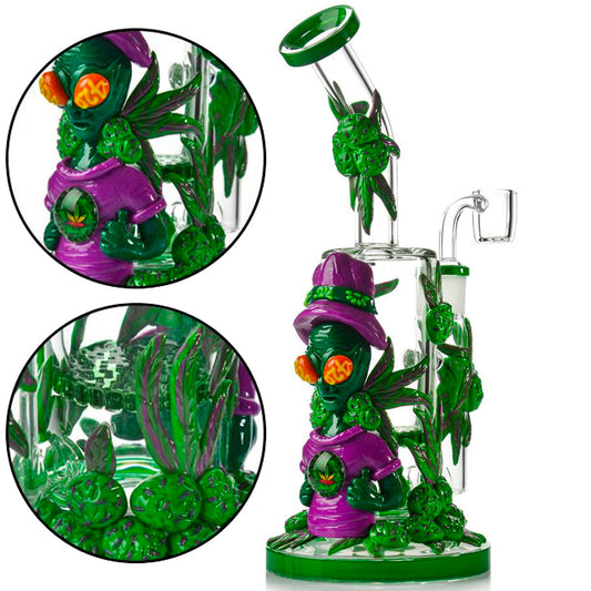 10" Straight Tube w/  Glow-in-the-Dark Alien, Honey Comb Perc & Extras [WP-G-268]