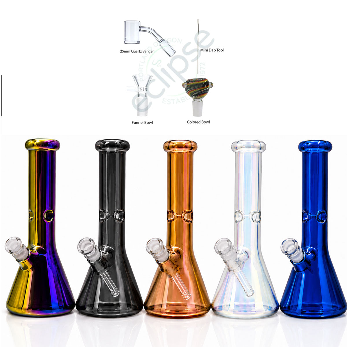 8" Beaker w/ Electroplated Design - Metallic Rainbow Colors  [WP-G-184]