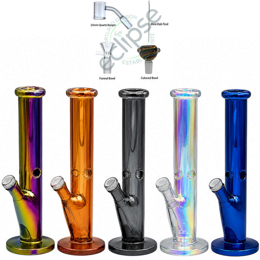 10" Straight Tube w/ Electroplated Design - Metallic Rainbow Colors  [WP-G-297]