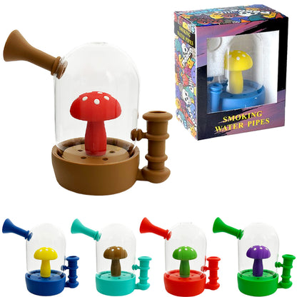 5.25” Hybrid Water Pipe w/ Glass Top & Glow-in-the-Dark Mushroom - Gift Box [WP-H-166]