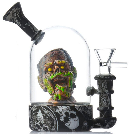 5.5 Hybrid Water Pipe w/ Glass Top & Shaking Bobble-Head Zombie Perc - Gift Box [WP-H-167]