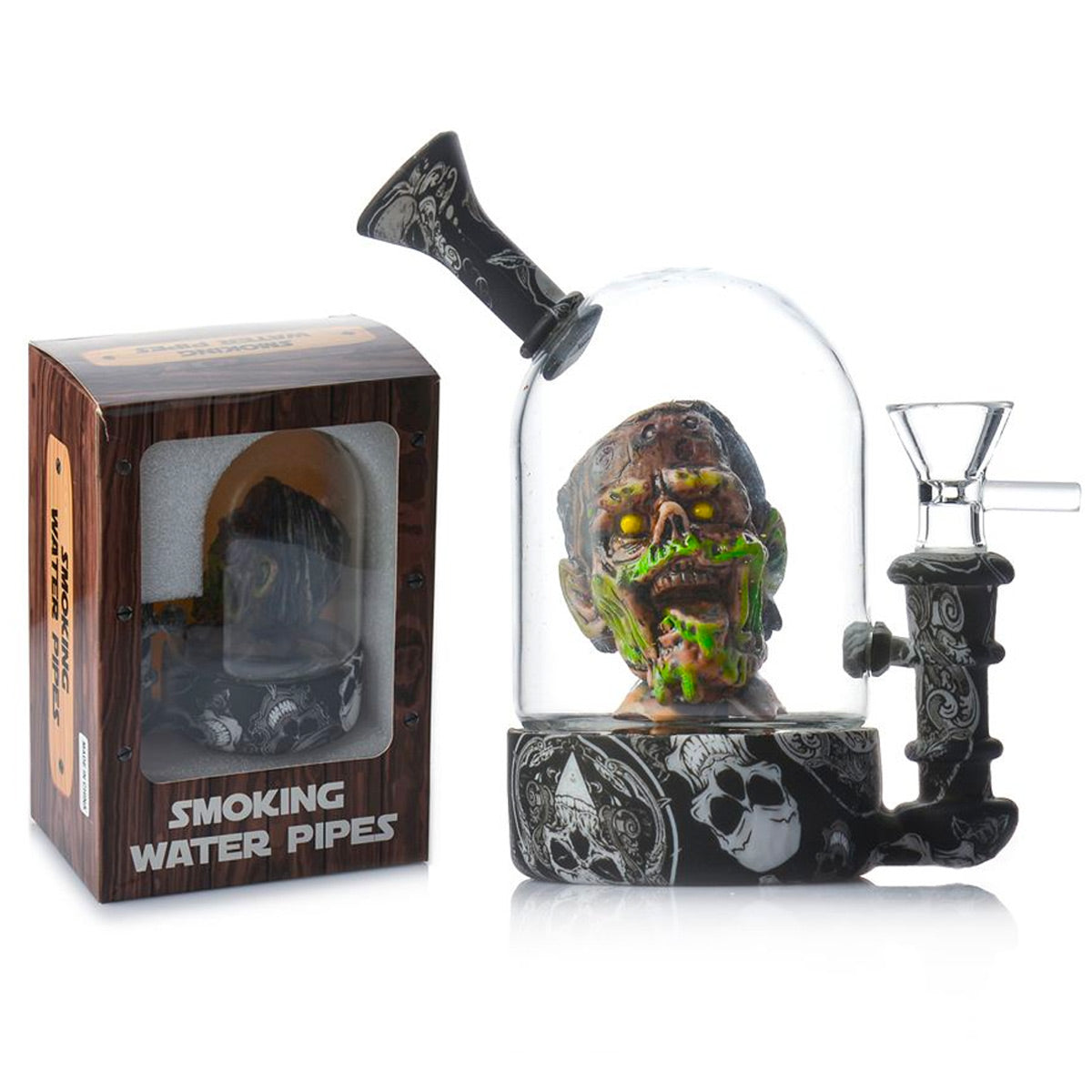 5.5 Hybrid Water Pipe w/ Glass Top & Shaking Bobble-Head Zombie Perc - Gift Box [WP-H-167]