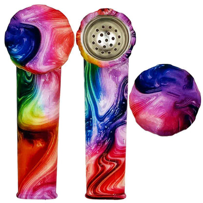3.5" Silicone Hand Pipe w/ Metal Bowl, Lid & Carb in - Choose From Over 40 Prints! [HP-S-36]