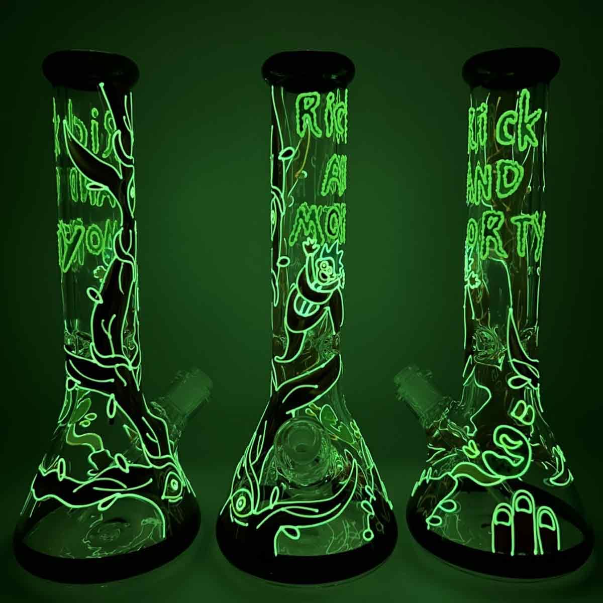 14" 7mm Beaker with Hand Painted Glow-in-the-Dark Crazy Guys Design - Style B [WP-G-227B]