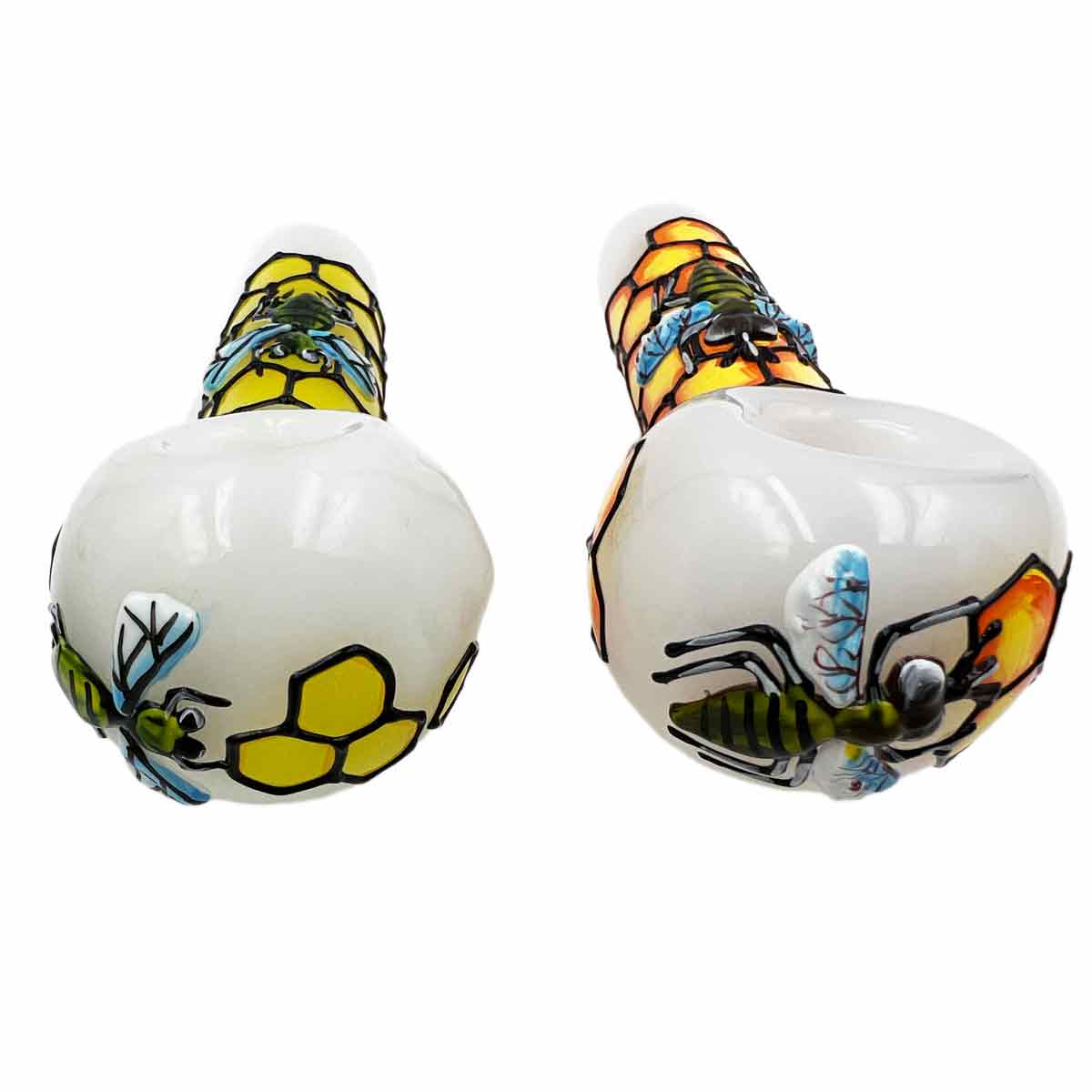 5” & 5.5" Hand Painted Glass Honeybee Spoon Hand Pipes [HP-G-115A & HP-G-115B]