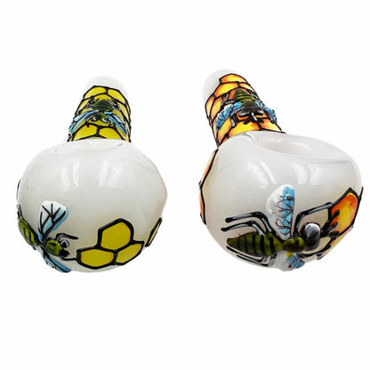 5” & 5.5" Hand Painted Glass Honeybee Spoon Hand Pipes [HP-G-115A & HP-G-115B]