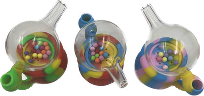5" Silicone Water Pipe w/ Glass Top & Moving Balls - Assorted Colors [WP-H-158]