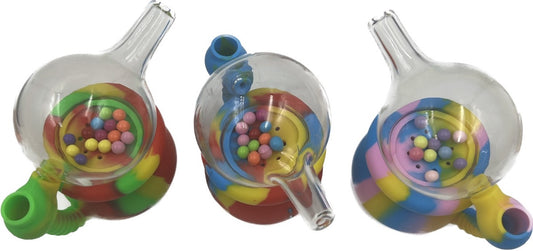 5" Silicone Water Pipe w/ Glass Top & Moving Balls - Assorted Colors [WP-H-158]