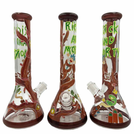 14" 7mm Beaker with Hand Painted Glow-in-the-Dark Crazy Guys Design - Style B [WP-G-227B]
