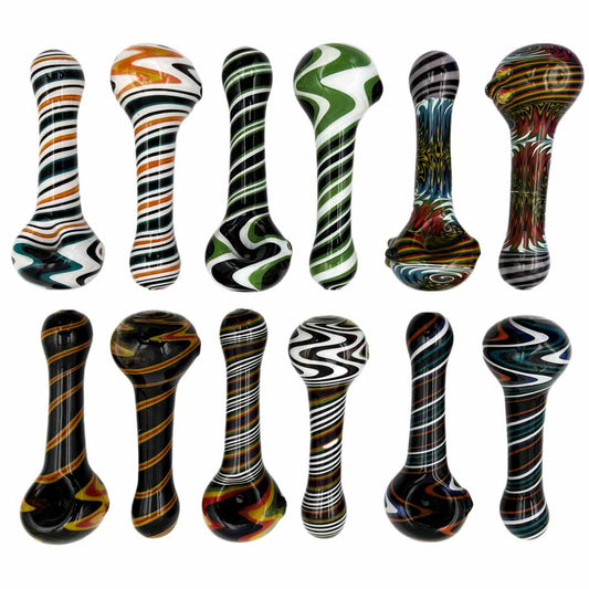 5"-5.25” Glass Hand Pipe w/ Wig Wag Designs - Assorted Colors [HP-G-177]