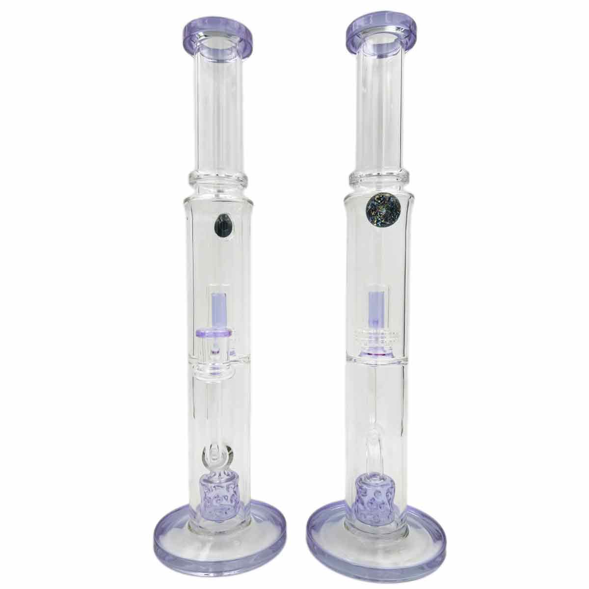 16" Straight Tube Dual Perc w/ Dichro Bead - Assorted Colors [WP-G-231]