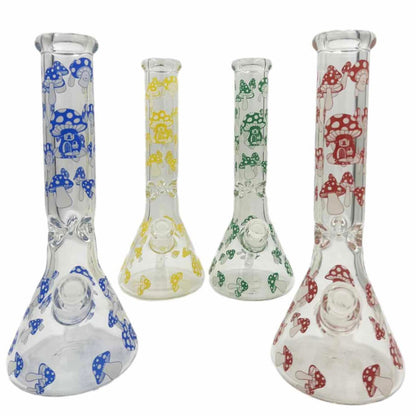 14" 9mm Beaker w/ Glow-in-the-Dark Mushrooms - Assorted Colors [WP-G-204]
