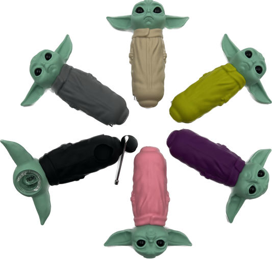 4.5" Alien Baby Hand Pipe w/ Glass Bowl & Dab Tool - Assorted Colors [HP-S-180A]