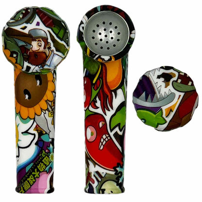 3.5" Silicone Hand Pipe w/ Metal Bowl, Lid & Carb in - Choose From Over 40 Prints! [HP-S-36]