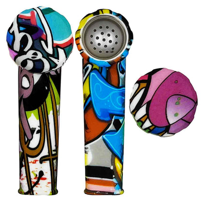 3.5" Silicone Hand Pipe w/ Metal Bowl, Lid & Carb in - Choose From Over 40 Prints! [HP-S-36]