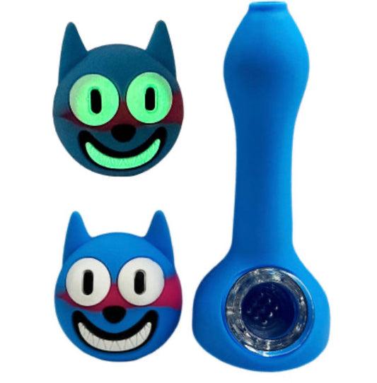 5" Silicone Glow-in-the-Dark Cat Hand Pipe w/ Glass Bowl [HP-S-33]