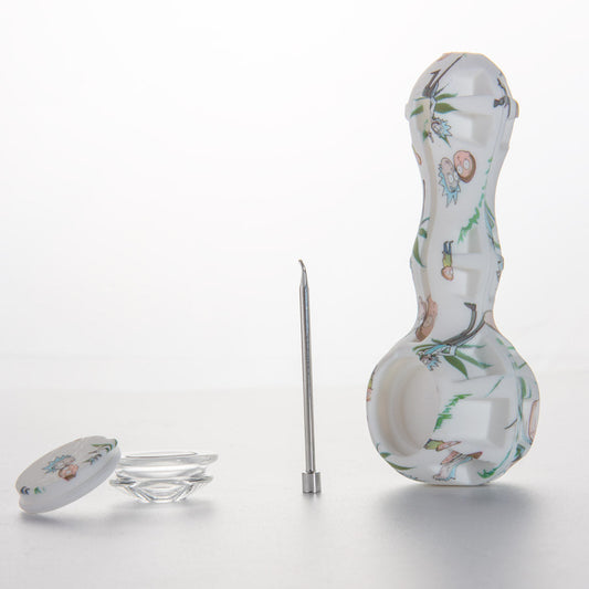 4.25" Silicone Hand Pipe w/ Glass Bowl, Dab Tool & Dish - Now Over 2 Dozen Prints [HP-S-6B]