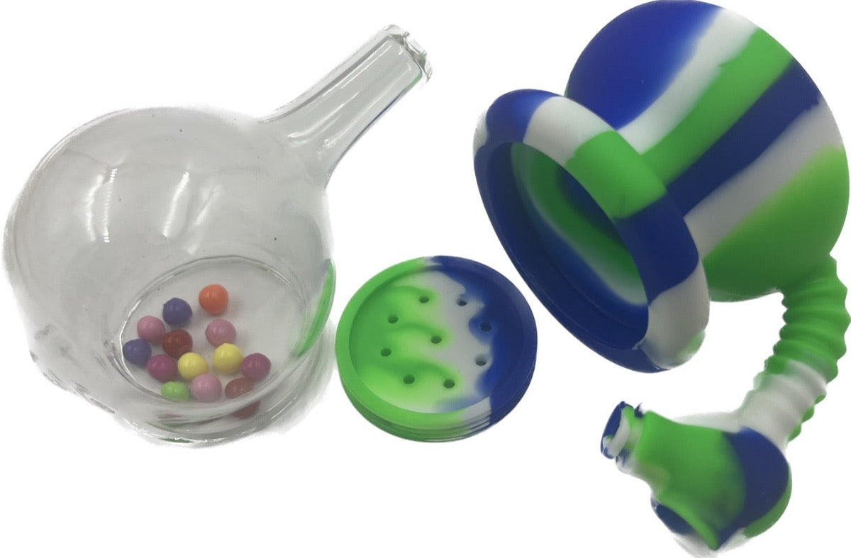 5" Silicone Water Pipe w/ Glass Top & Moving Balls - Assorted Colors [WP-H-158]
