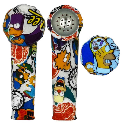3.5" Silicone Hand Pipe w/ Metal Bowl, Lid & Carb in - Choose From Over 40 Prints! [HP-S-36]