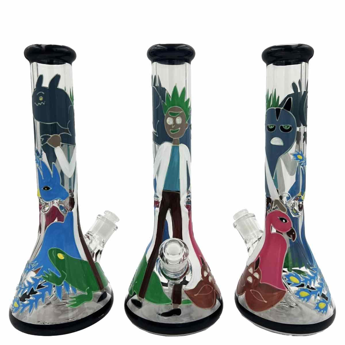 14" 7mm Beaker with Hand Painted Glow-in-the-Dark Crazy Guys Design - Style A [WP-G-227A]