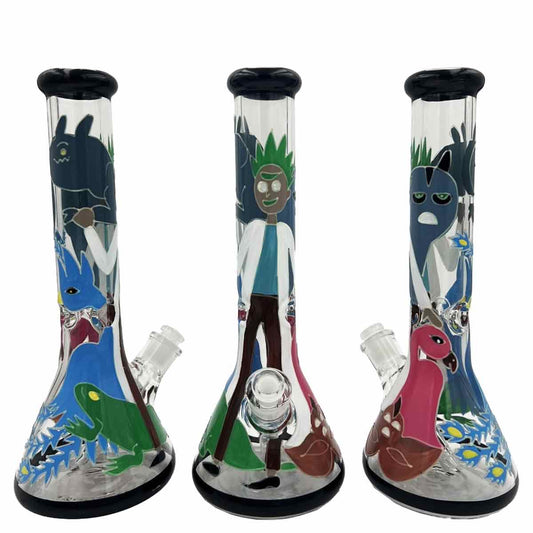 14" 7mm Beaker with Hand Painted Glow-in-the-Dark Crazy Guys Design - Style A [WP-G-227A]