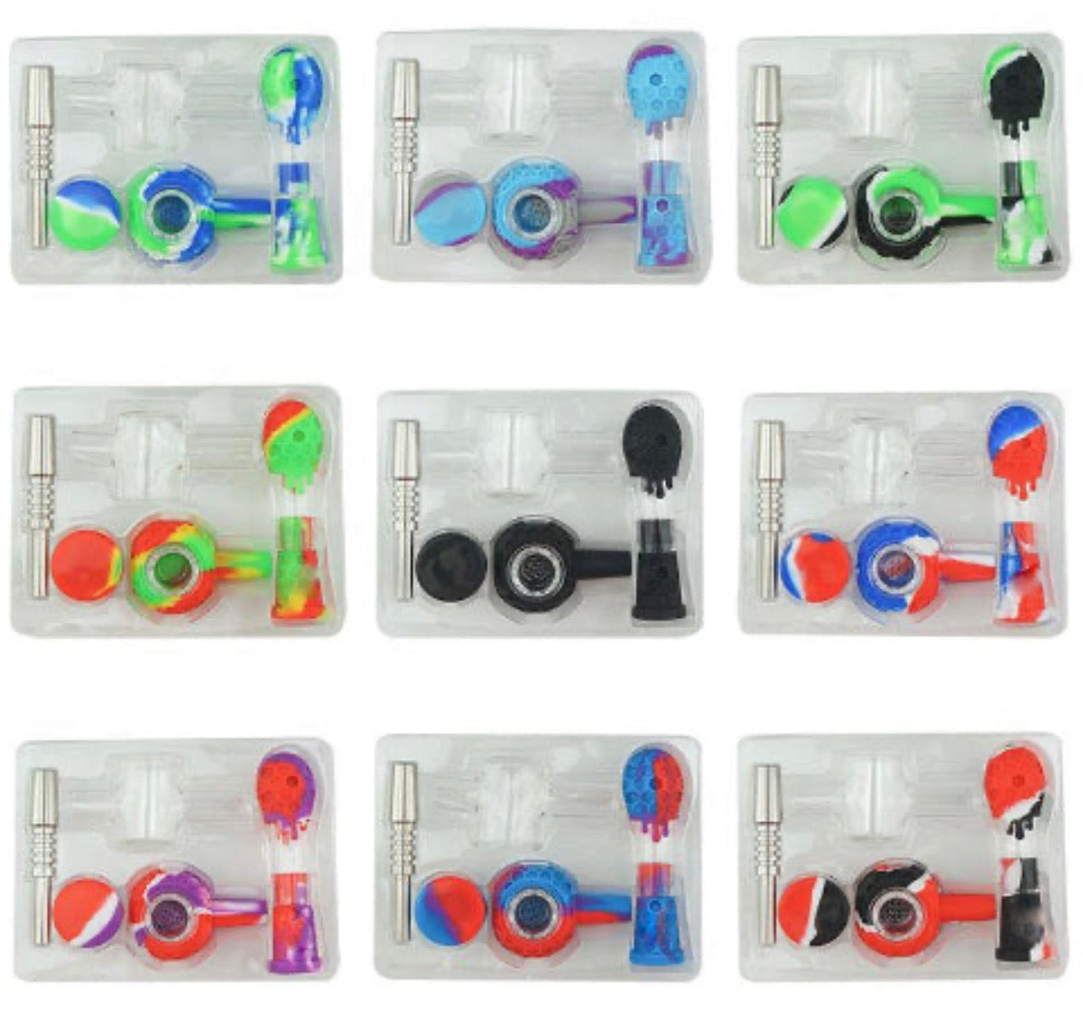 4-Way 14mm Silicone & Glass Nectar Collector & Hand Pipe - Gift box - Assorted Colors [NC-H-85]