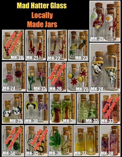 3"-5” Mad Hatter Locally Blown Glass Jars - Made In The USA! [C-G-MH-JAR]