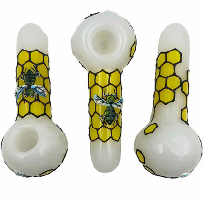 5” & 5.5" Hand Painted Glass Honeybee Spoon Hand Pipes [HP-G-115A & HP-G-115B]