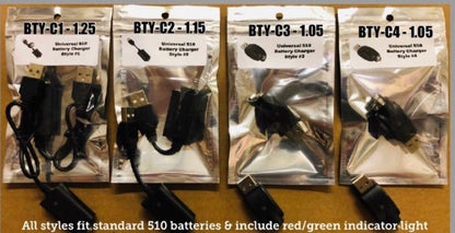 Universal 510 Battery Chargers - Individually Packaged - Assorted Styles [BTY-C]