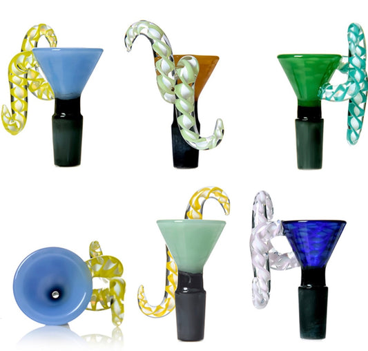 14mm Glass Funnel Bowl w/ Dual Twisted Horn - Assorted Colors [GB-40]