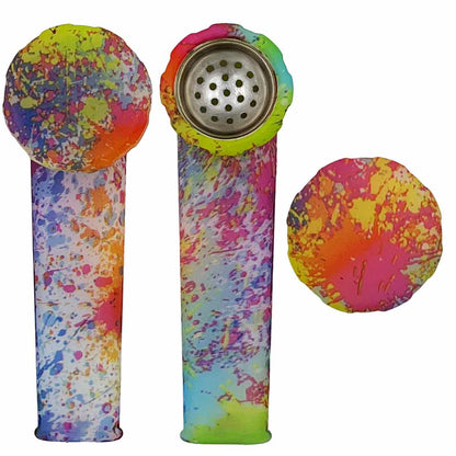 3.5" Silicone Hand Pipe w/ Metal Bowl, Lid & Carb in - Choose From Over 40 Prints! [HP-S-36]