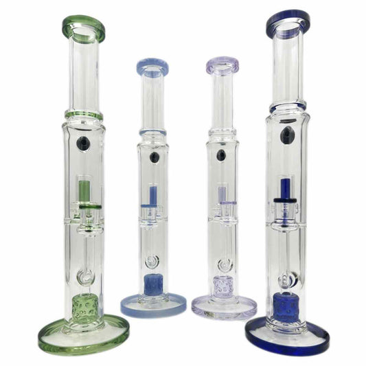 16" Straight Tube Dual Perc w/ Dichro Bead - Assorted Colors [WP-G-231]