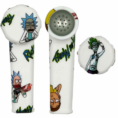 3.5" Silicone Hand Pipe w/ Metal Bowl, Lid & Carb in - Choose From Over 40 Prints! [HP-S-36]