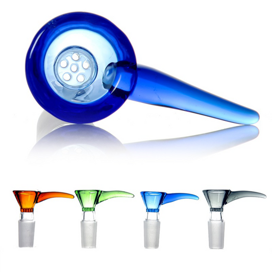 14mm Glass Funnel Bowl w/ XL Handle & Built-In Screen - Assorted Colors [GB-7E]