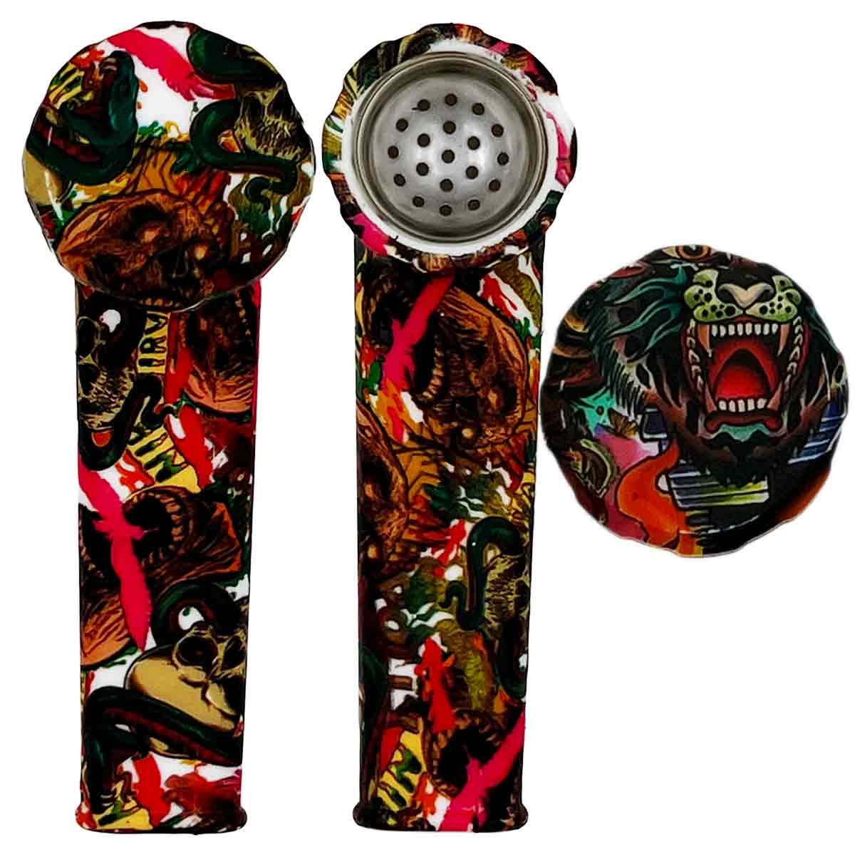 3.5" Silicone Hand Pipe w/ Metal Bowl, Lid & Carb in - Now Over 30 Prints! [HP-S-36]