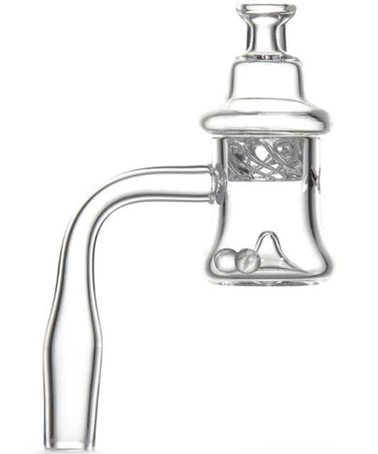 Spinner Set #1 - 25mm Flat Top Bell Bottom Quartz Banger w/ Pearls & Cyclone Riptide Cap - All 12 Joint Sizes & Angles [QB-TP1]