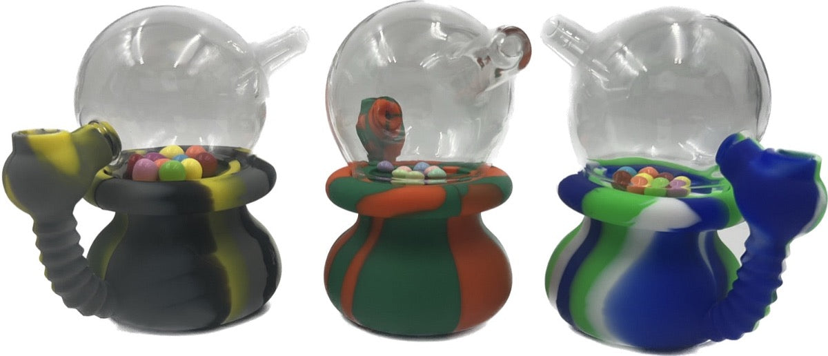 5" Silicone Water Pipe w/ Glass Top & Moving Balls - Assorted Colors [WP-H-158]
