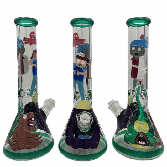 14" 7mm Beaker with Hand Painted Glow-in-the-Dark Crazy Guys Design - Style D [WP-G-227D]